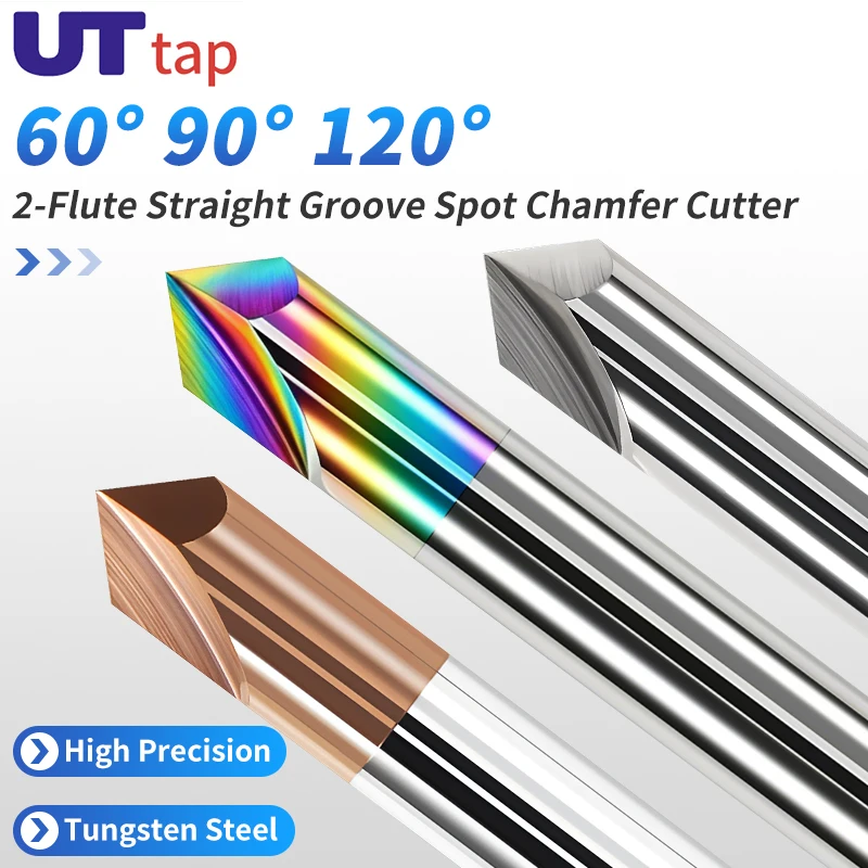 

UT TAP Chamfer Milling Cutter Carbide Corner Countersink Chamfering Mill Deburring Edges V Groove Router 60 90 120 Degree 2Flute
