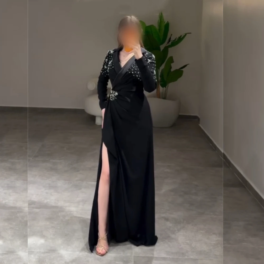 

Customized Jersey Rhinestone V-neck A-line Long Dresses Bespoke Occasion Women Evening Dress Elegant Party Gown