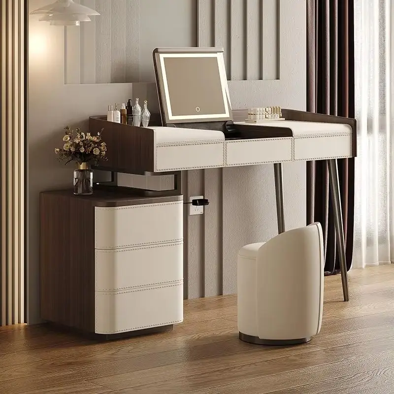 

White Makeup Vanity Table Mirror Chair Storage Drawers Modern Dressing Table Wood Cosmetics Penteadeira Postmodern Furniture
