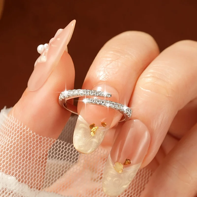 Rrjzz D-Farbiger Voll-Moissanit Halb-Eternity-Ring GRA Runder Labor-Imitationsdiamant Damen Verstellbarer Offener Ring Schmuck Geschenke – Detail 16