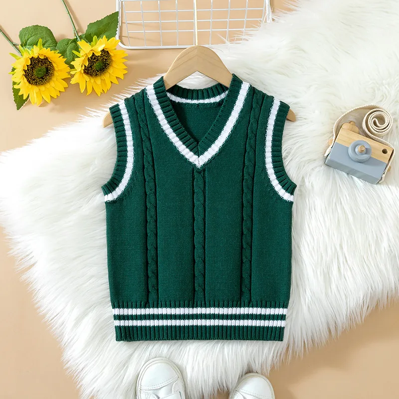

Children's Spring and Autumn Pure Cotton Knitted Vest Knitted Knitted Sweater for Boys and Girls Warm Vest