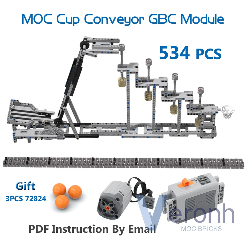 534 Pcs Cup Conveyor GBC Module Set Building Blocks Link Tread Ball Contraption Electric High-tech MOC Brick Kid Assembly Toys