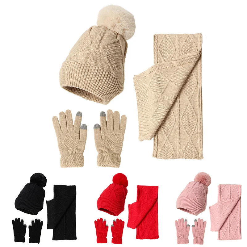 3 Pcs Autumn &Winter New Warm Thick Adult Scarf, Hat & Glove Neck Protection, Breathable, Windproof Sets