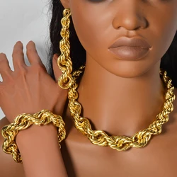 3pcs Men's Women's Jewelry Set Fried Dough Twists Interwoven Necklace Bracelet Earrings Hip-hop Punk Style Suitable Party Gifts