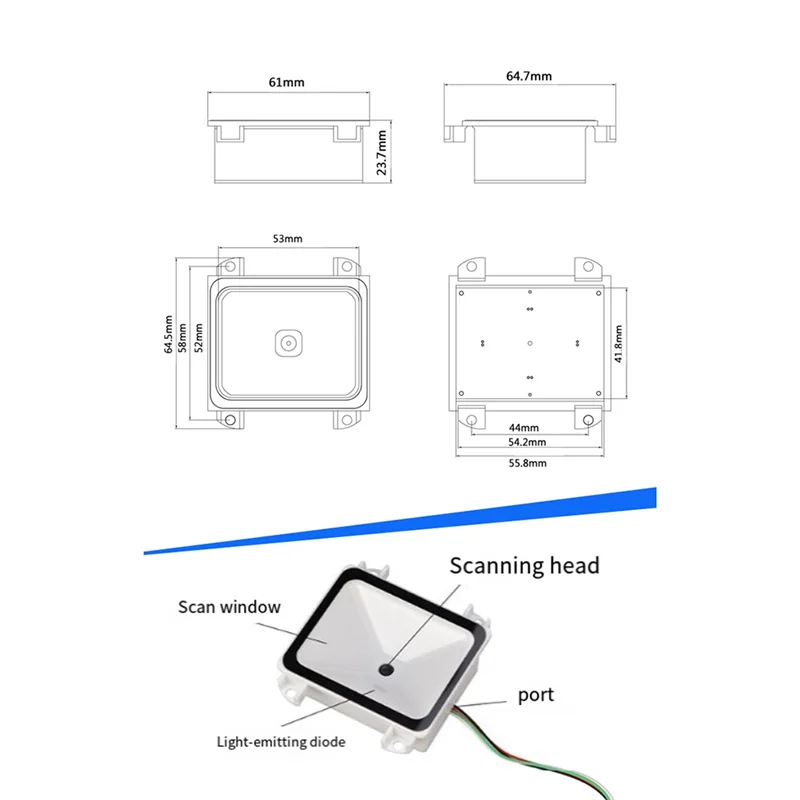 Встроенный 2D-сканер штрих-кода USB QR-считыватель штрих-кодов Интерфейс RS232 TTL Киоск Небольшая фиксированная установка Принтер штрих-кода