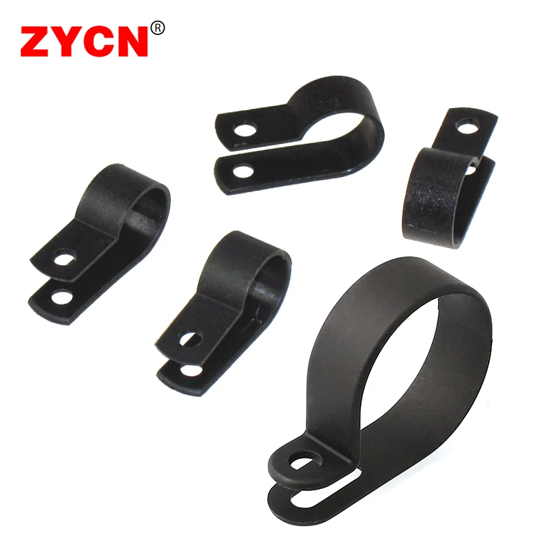 100PCS Plastic Cable Clips R-Type Black Hose Fasteners Durable Nylon Clamp Mount Fix Hardware Electrical Fitting Wire Management