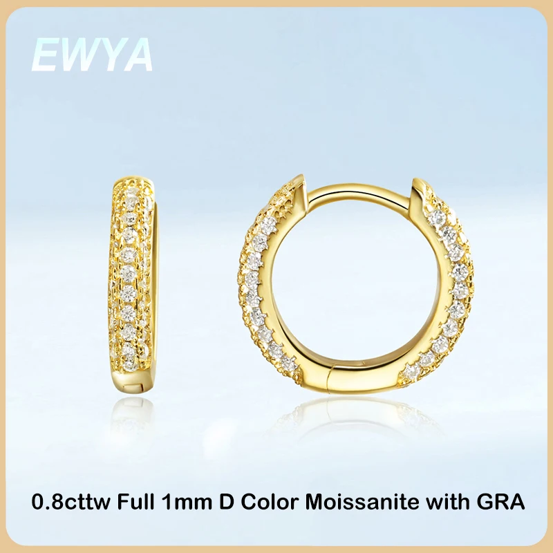 

EWYA, маленькие серьги-кольца с муассанитом цвета D, 1 мм, для женщин, серебро 925 пробы, позолота 18 карат, серьги-крючки 0,8 карата, пряжка для ушей, подарок