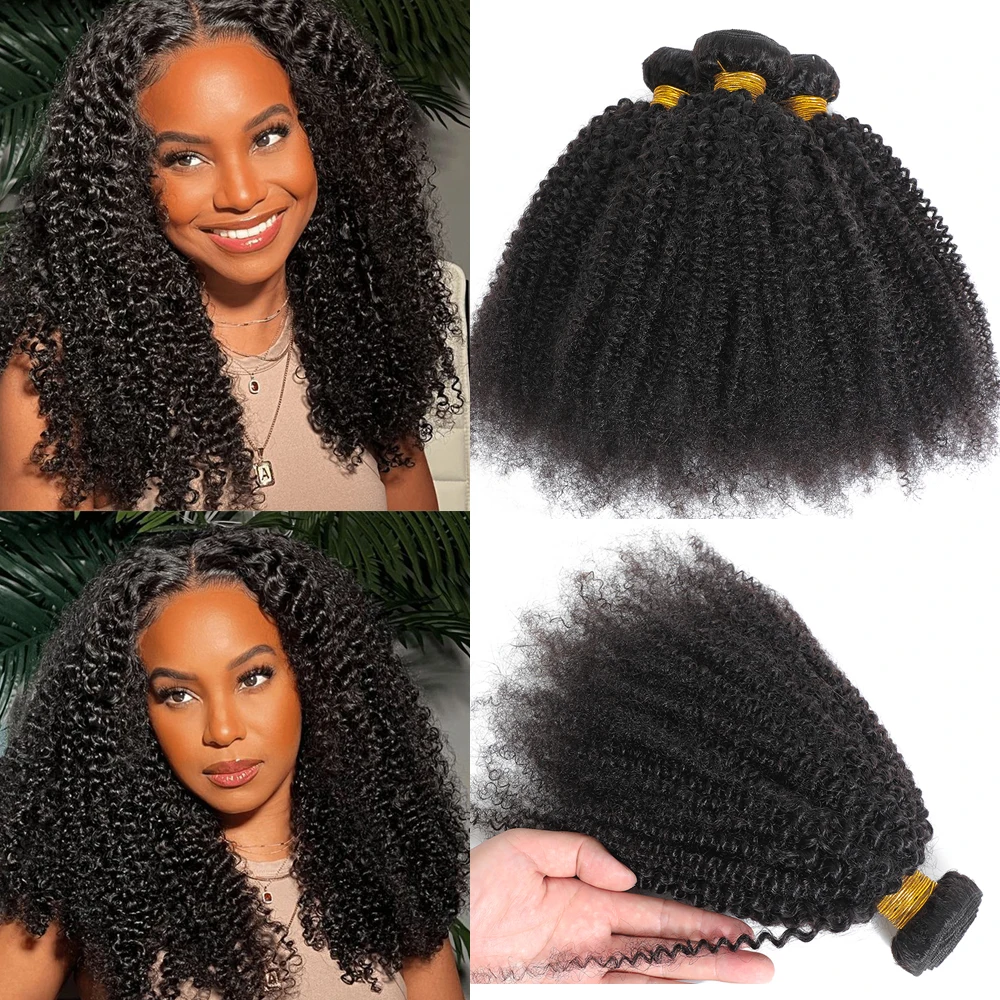 Afro Kinky Curly Human Hair Brazilian Virgin 100% Human Hair Extensions Natural Color Weave 1/3 Bundles Double Weft Extensions