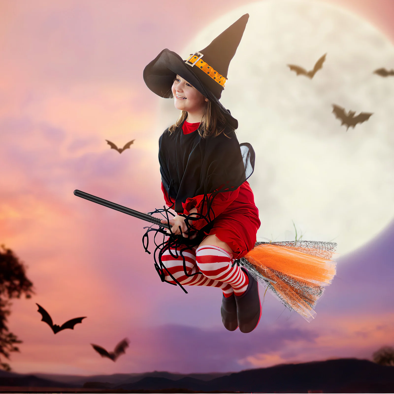 

Halloween Witch Broom Lightweight Plastic Mesh Broom Prop Costume Party Supplies Halloween Cosplay Prop Burrs Free