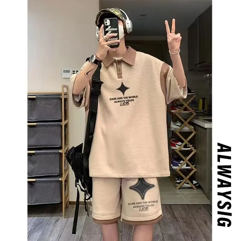 S-5XL Men\'s Sports Suit Summer Japan High Street Fashion T-shirt Shorts Two-piece Set Men Clothing Retro O Neck Designer Clothes