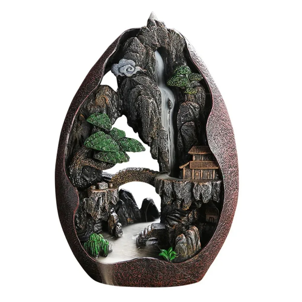 Backflow Incense Burner, Creative Mountain River Resin Censer, Smoke Waterfall Incense Holder for Home Meditation, Portable Gift