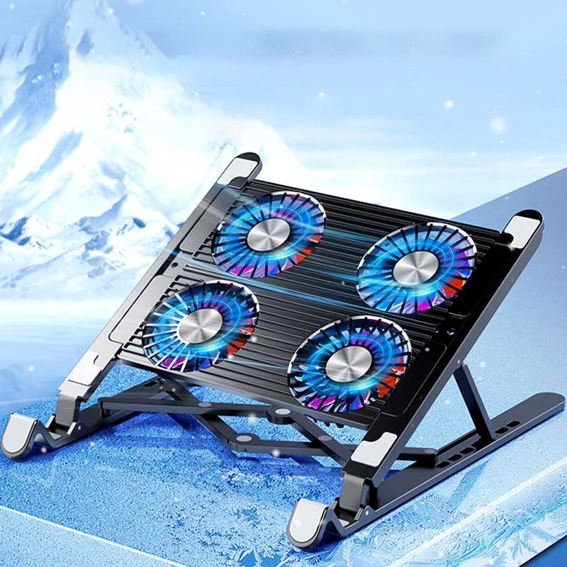 Laptop Cooling Pad with 2/4 Fans Foldable Notebook Stand RGB Silent Gaming Laptop Cooler Fan 7 Height for 11-17.3 Inch Notebook