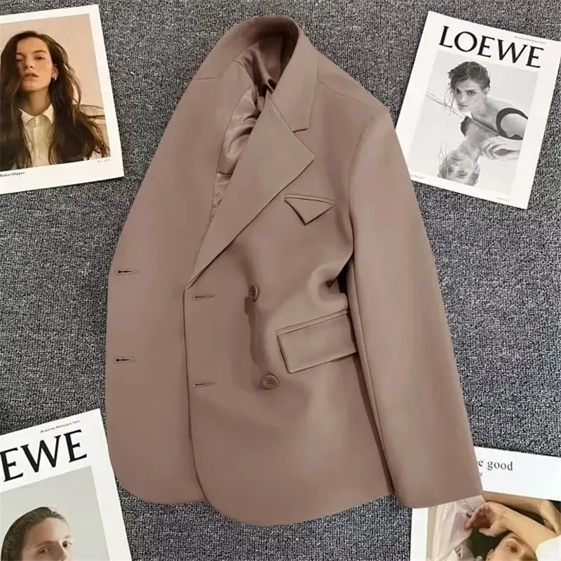 Veste noire imbibée pour femmes, manteau mince à manches longues pour dames, haut blazer femme décontracté, vêtements solides, mode coréenne, nouveau, printemps, automne, 2023