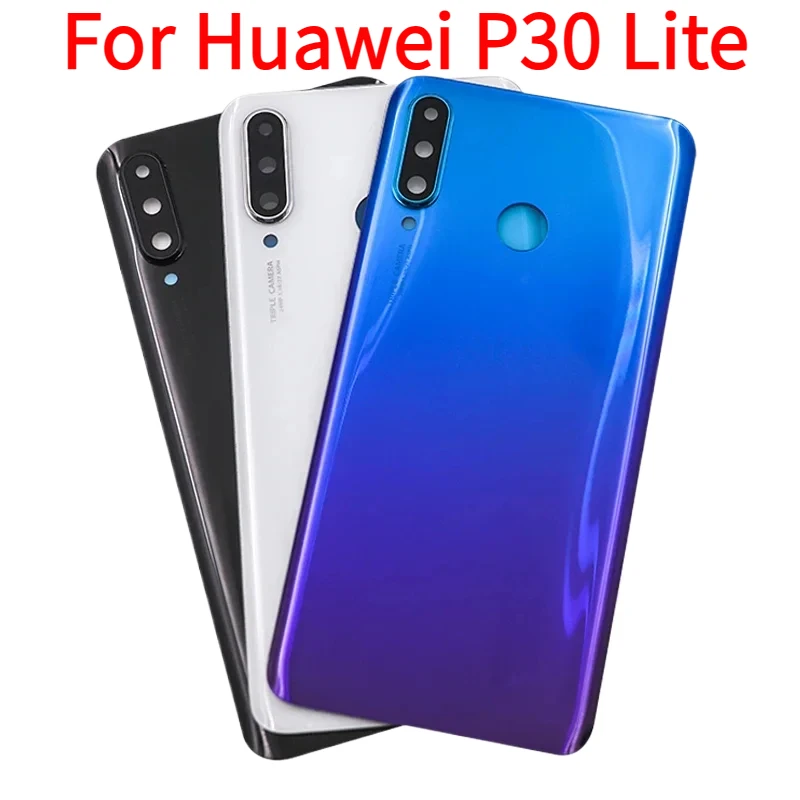 New For Huawei P30 Lite Nova 4e Battery Back Cover Rear Door 3D Glass Panel P30Lite Housing Case Adhesive Camera Lens Replace