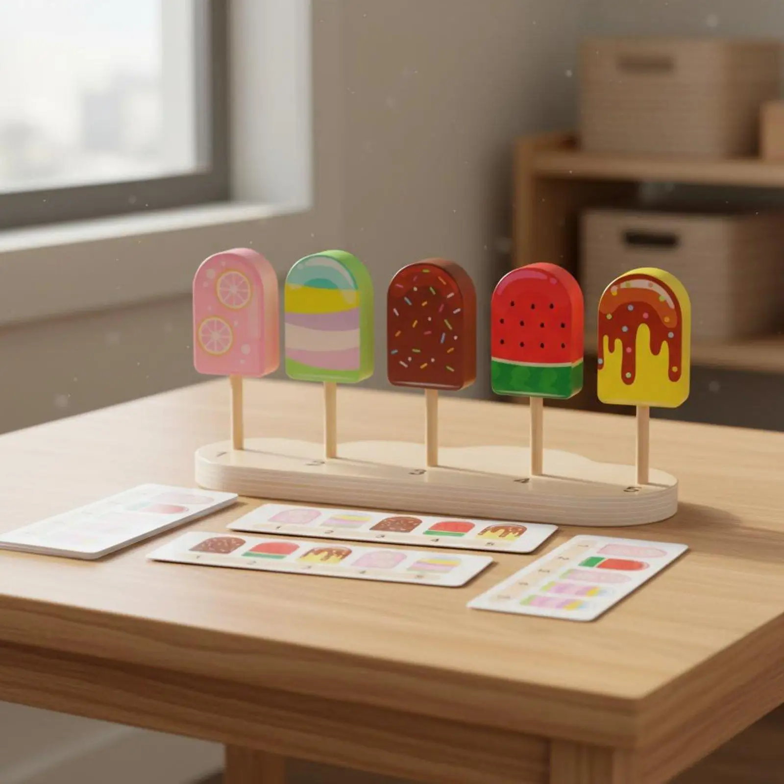 Wooden Ice Lolly Sorting Toy Wood Construction Ice Cream Color Matching Game Lively Engaging Colors Preschool Learning Game for