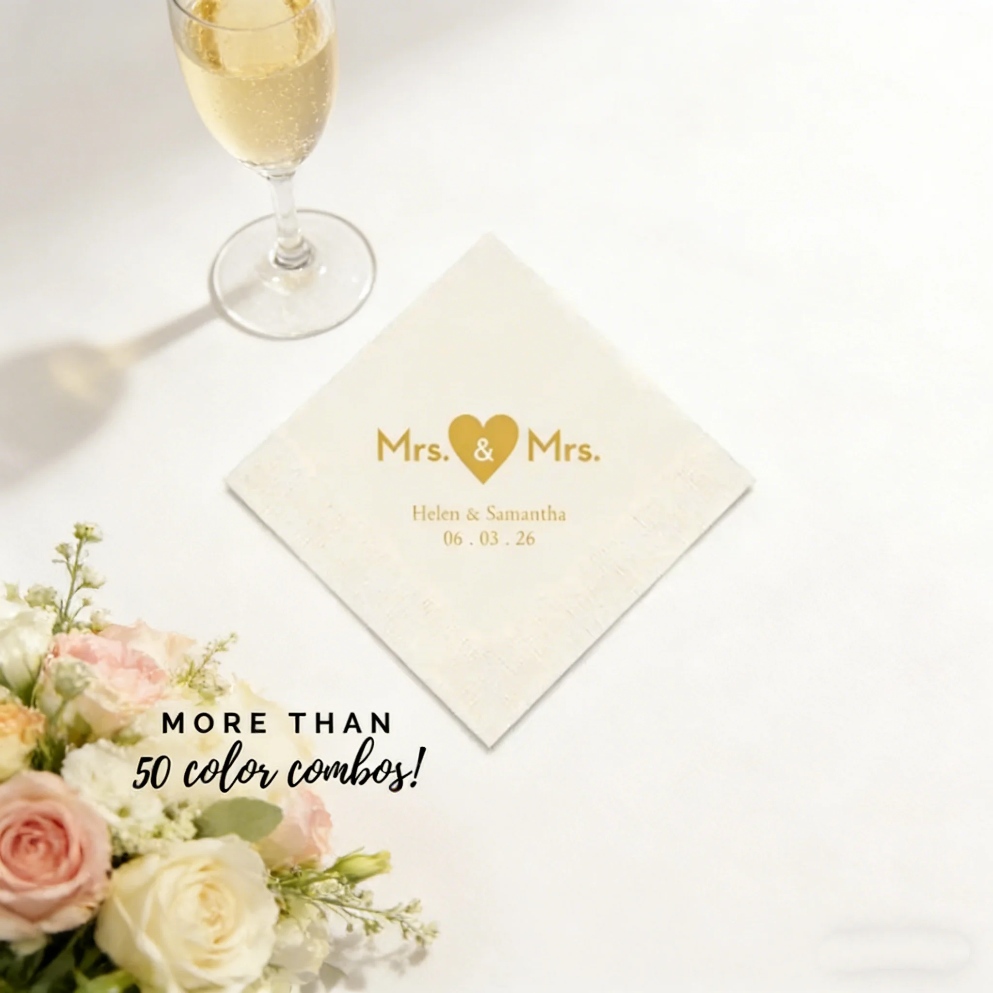

50pcs Inclusive Wedding Paper Napkins Mrs & Mrs Printed, Personalized Lesbian Wedding Engagement Party Supplies