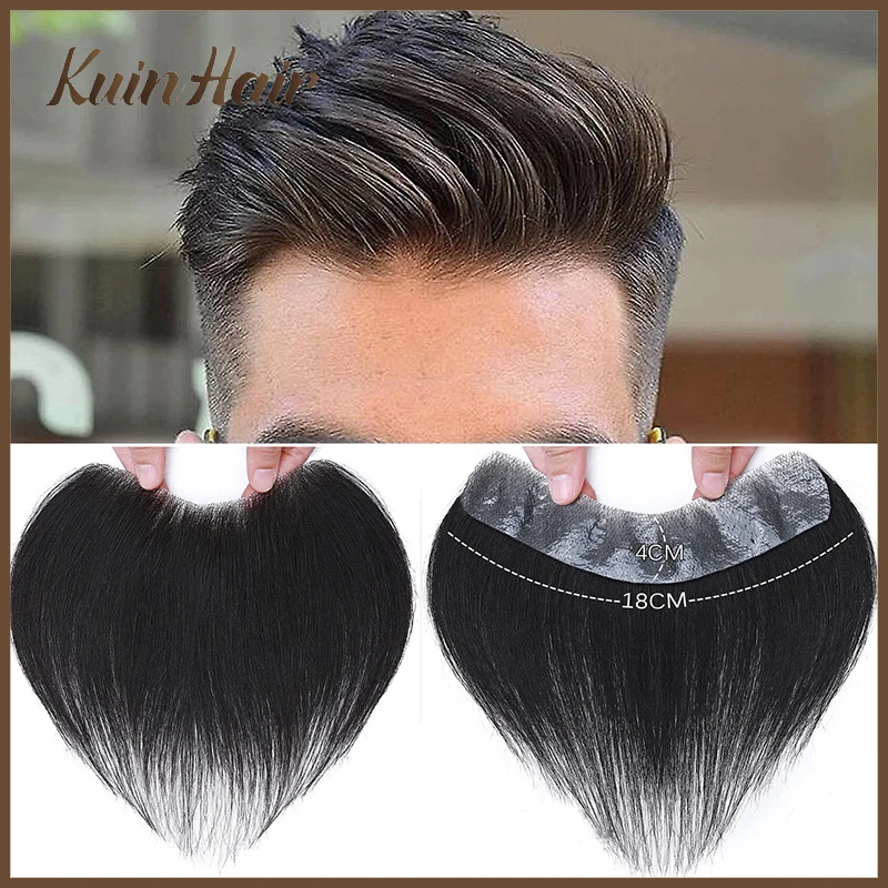 Straight V Style Frontal Hairline Thin Skin PU Men Capillary Prosthesis Wigs Real Human Hair Hairpiece System Units 100% Density