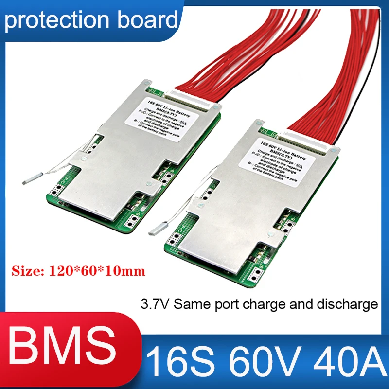 3.7V BMS16S 60V 40A płyta ochronna do baterii litowo-polimerowej PCM 60V 20Ah 30Ah 40Ah 60Ah akumulator litowo-jonowy