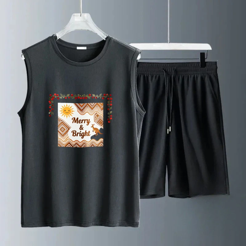 الرجال تانك الأعلى مجموعات Summe موضة البوليستر مجموعة ملابس الرجال مجموعة قصيرة الأكمام + السراويل مجموعة ملابس للرجال تنفس