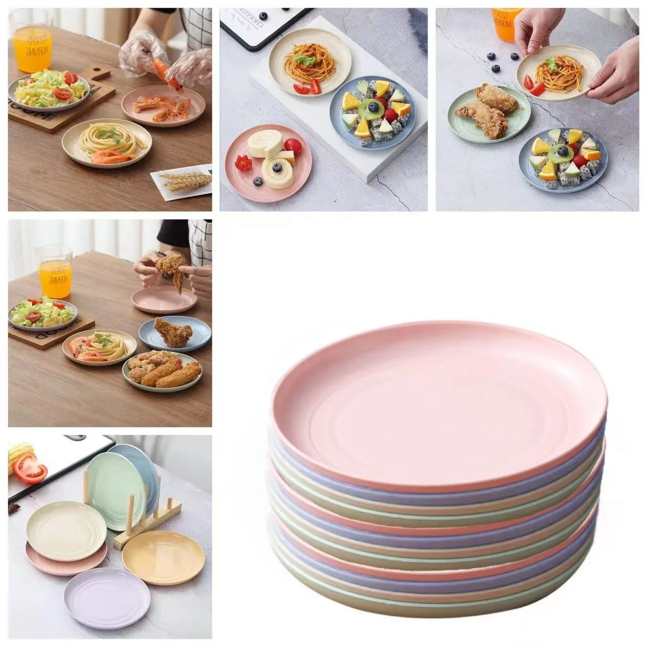 

6pcs Plastic Dinner Plate Solid Color Durable Dipping Sauce Tray Household Snack Candy Fruit Platter Kitchen Accessories