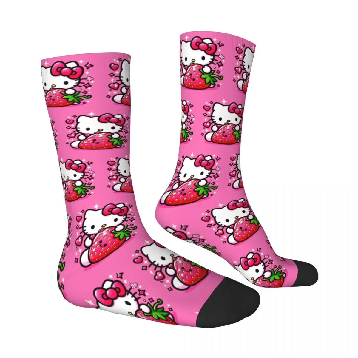 Chaussettes Hello Kitty décontractées pour couple, chaussettes antibactériennes, chaussettes de skateboard personnalisées, bas d'automne, qualité