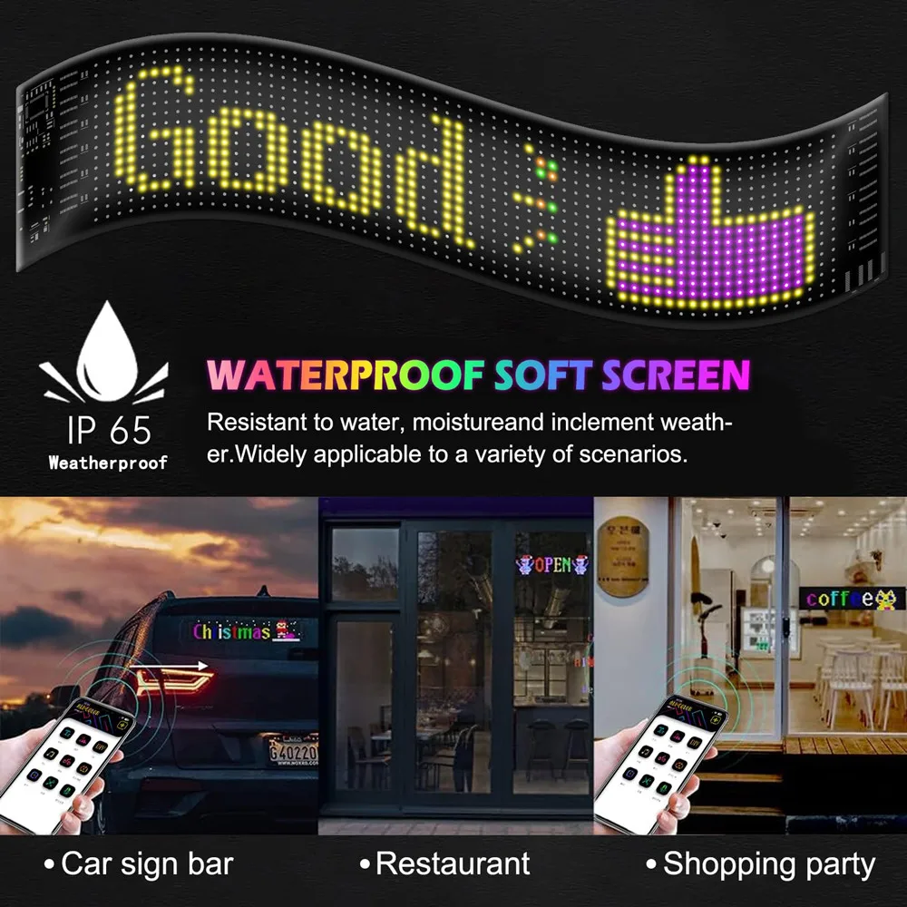 

Programmable LED Signs, Flexible LED Matrix Panel Bluetooth APP Controls Custom Text Pattern Animated Light,Shops,Cars,Hotels