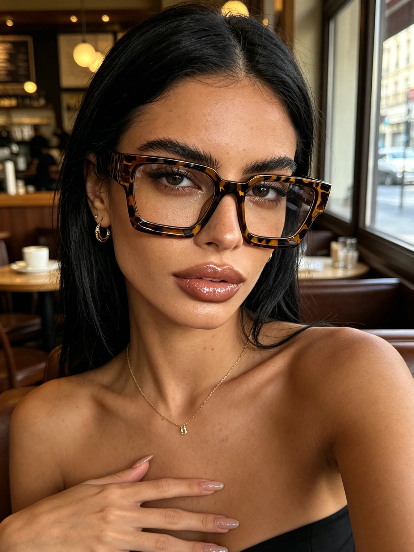 1Pc Y2K Millennium-Style Leopard Print Fashion Glasses, Retro Thick Frame Design to Enhance Facial Features, Trendy and Versatil