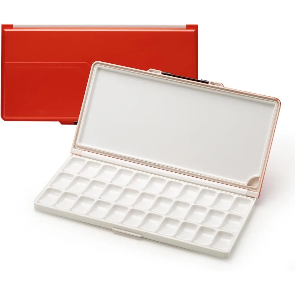 

Watercolor Palette with Lid: 33 Wells Airtight Folding Paint Palette with Large Mixing Tray - Empty Acrylic Painting Art Pallet 12.5''x 6.5'' Red
