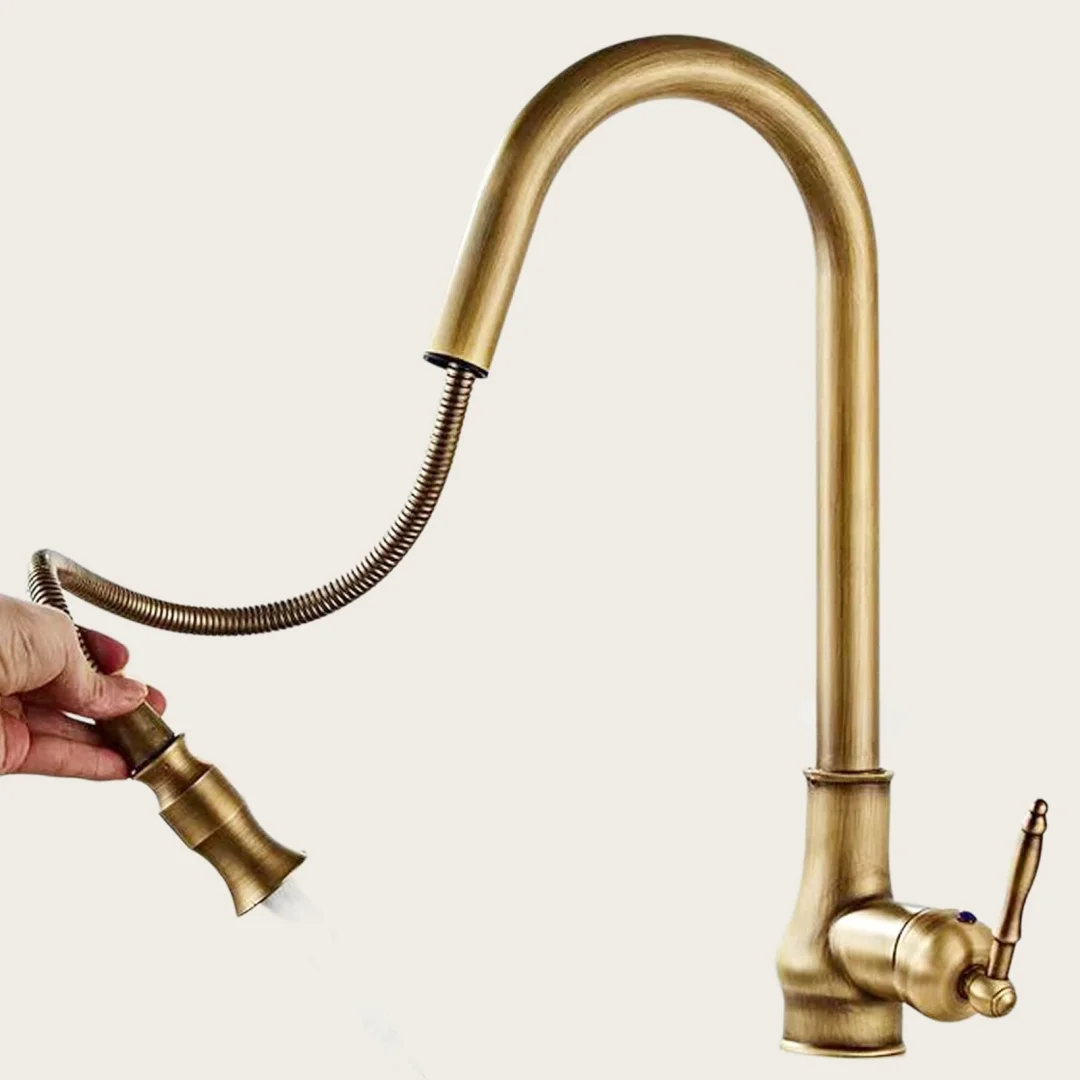 Antique Bronze Pull Out Kitchen Faucet Brass Gold Sink Faucet Tap 360 Degree rotation torneira cozinha mixer tap Kitchen Tap