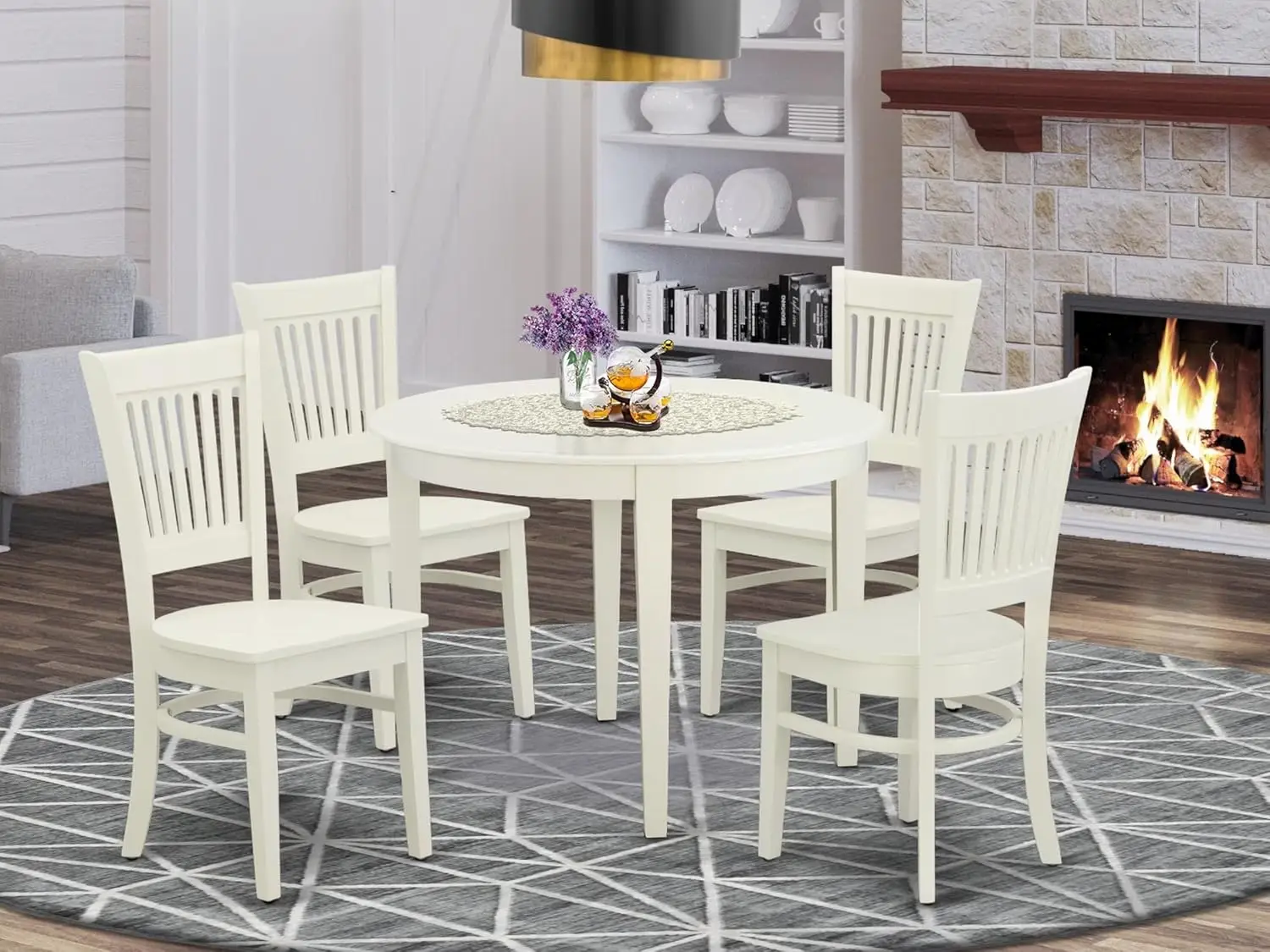 5 Piece Dining Room Furniture Set Includes a Round Kitchen Table and 4 Dining Chairs, 42x42 Inch, Linen, Customized