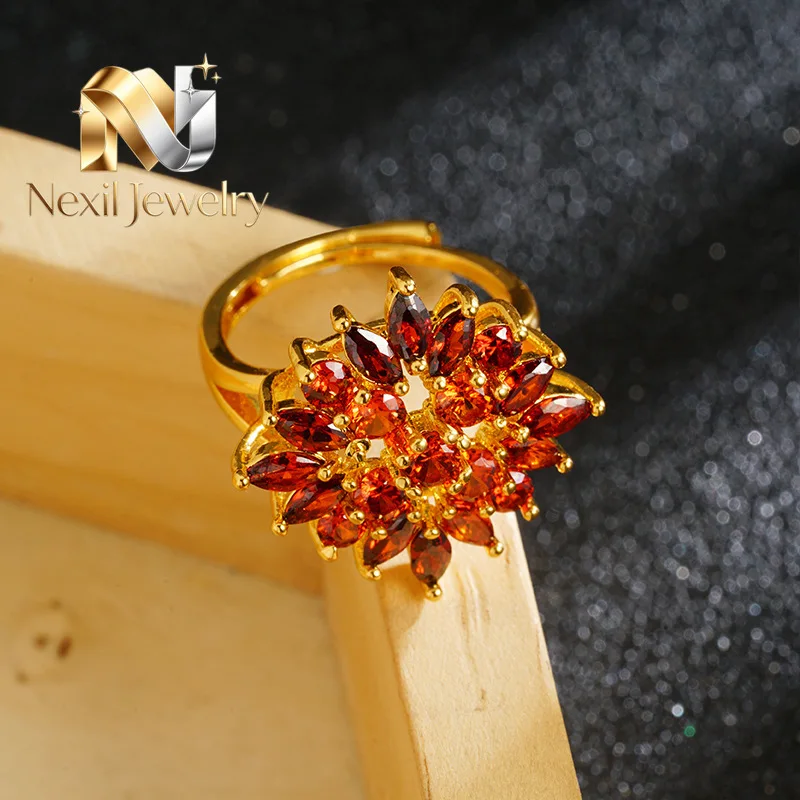 Nexil Jewelry   Nexil Jewelry  24K Gold AU999 Micro-Inlaid Full Zircon Orange Sunflower Ring Women - Premium gold-zircon, lively