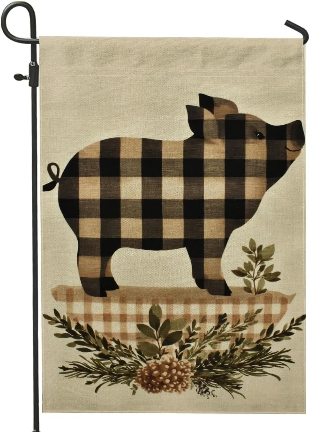 Autumn Rustic Farmhouse Garden Flag, Black Plaid Pig Home Decor Banner, Double-Sided Burlap Decoration for Thanksgiving Outd WZZ