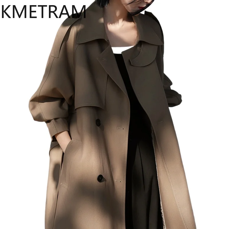 KMETRAM Luxury Trench Coats Double-Breasted Mid-Length Coat Elegant New in Outerwears Fall Clothes 2024 Women Ветровка Женская