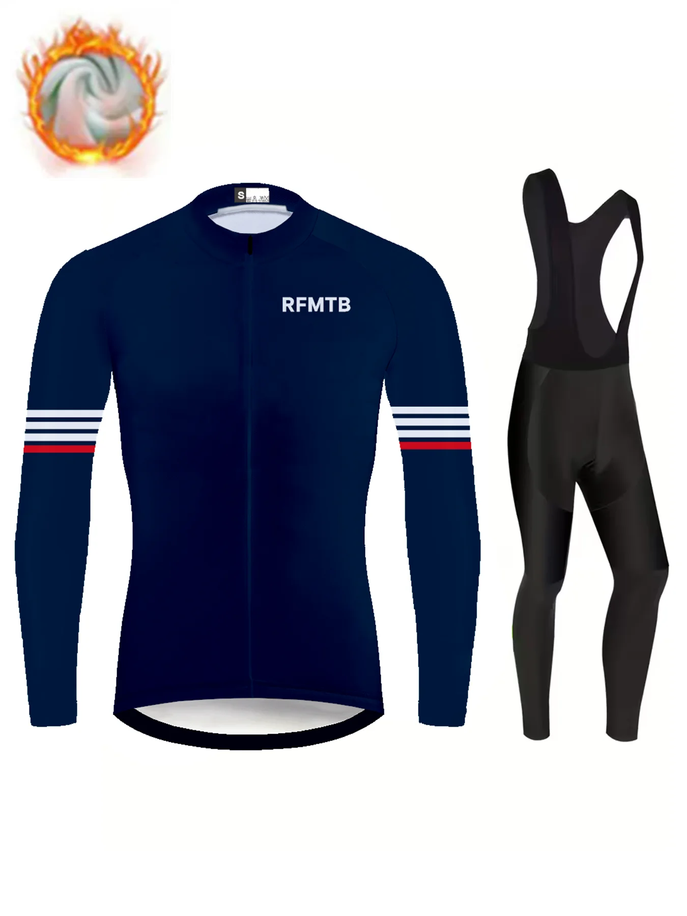 

Winter Cycling Jersey Sets Thermal Fleece Bike Jersey + Bib Pants, Long Sleeve Cycling Clothing Sets for Man