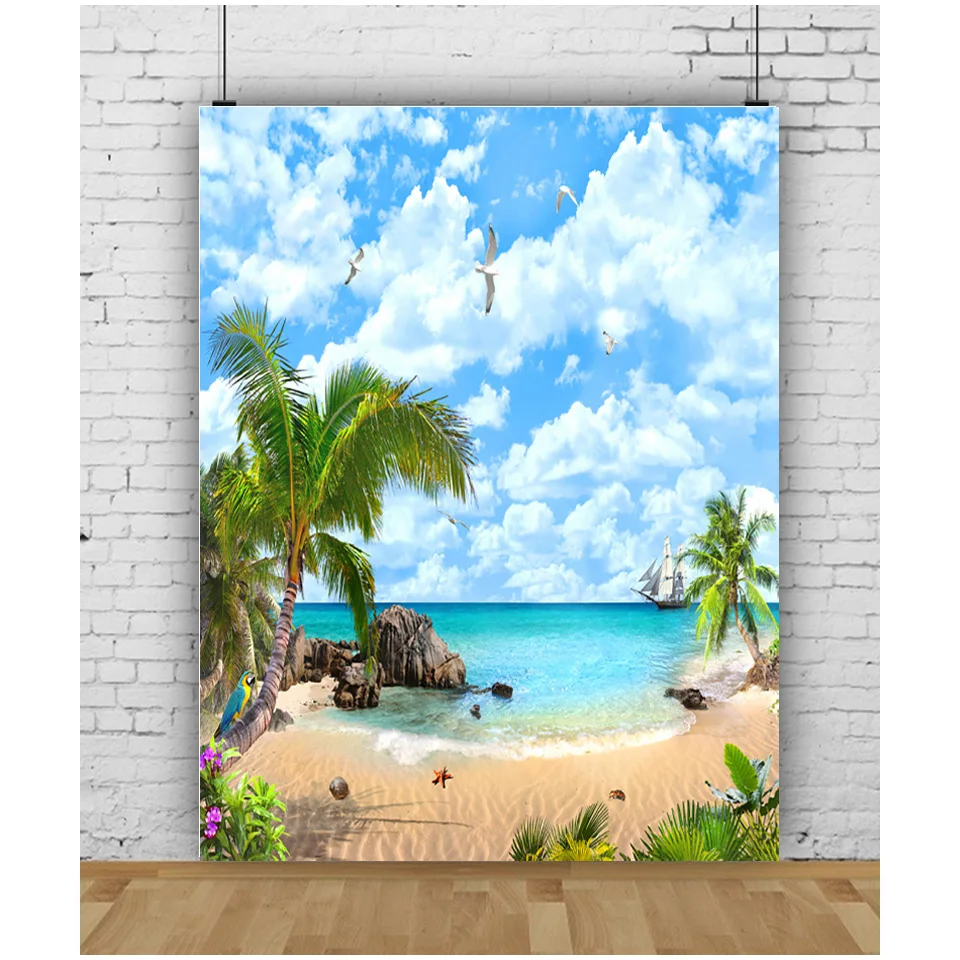 

ZHISUXI Sandy Beach Holiday Summer Setting Sun Photography Backdrop Prop Coconut Tree Landscape Window Studio Background JK-25