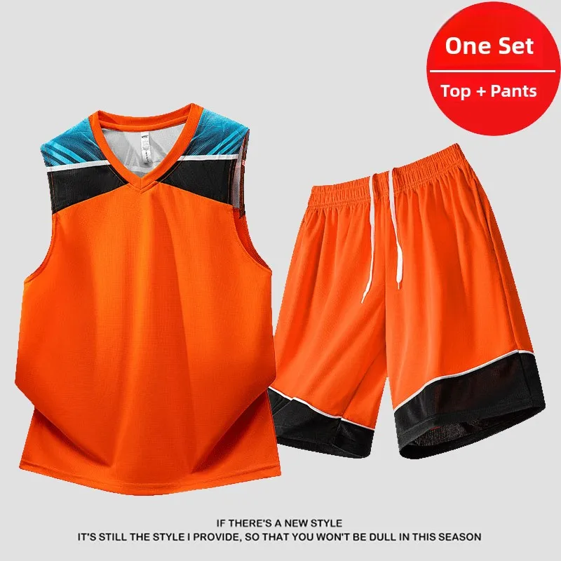 

Orange Qui-Dry Sports Vest orts Set Men's 2026 New Summer Ice Silk Baskeall Training Clothes No Sve Polyester Fiber