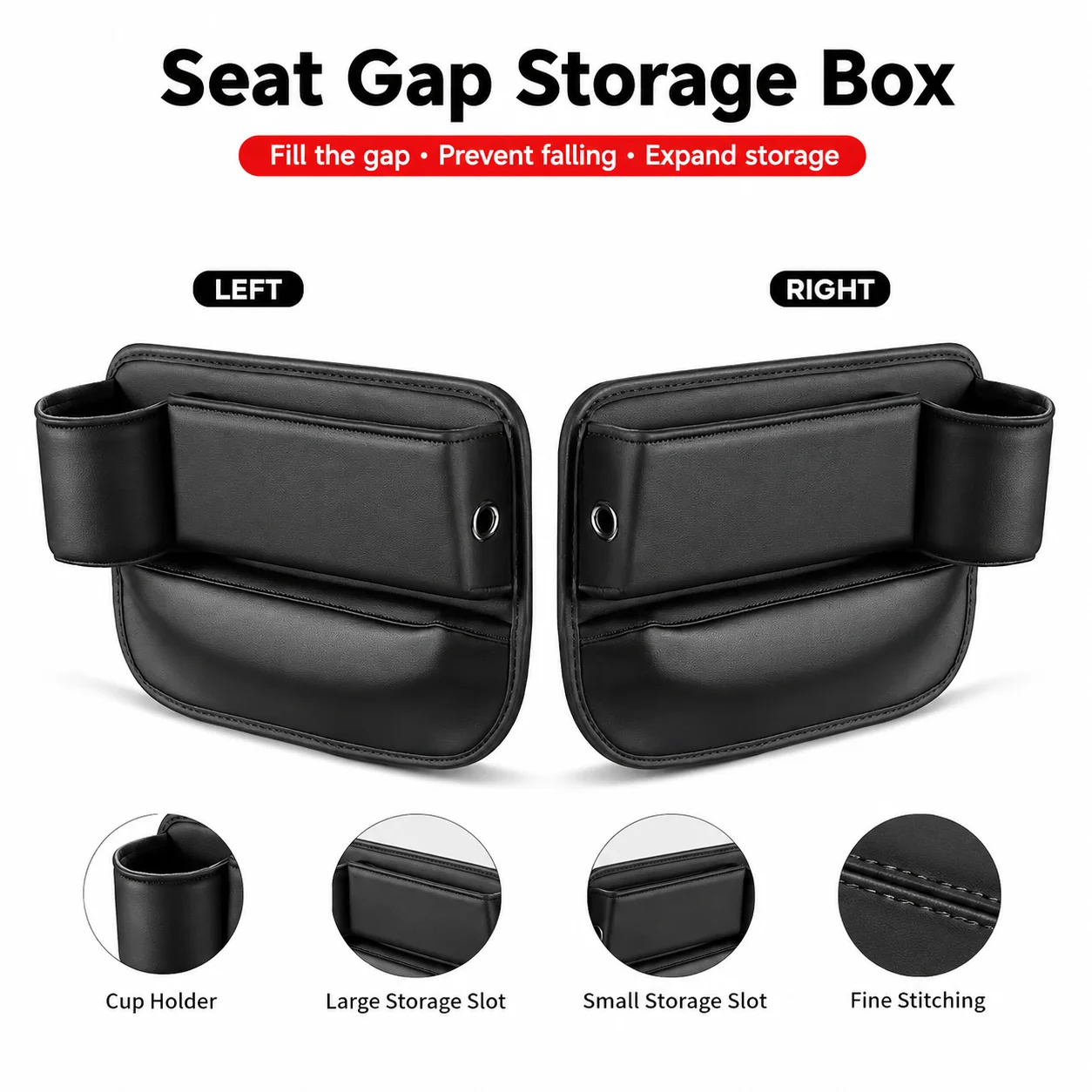 Universal Car Seat Gap Organizer Storage Box Multifunction Leather Crevice Side Storage Pocket Wallet Keys Card with Cup Holder view 6