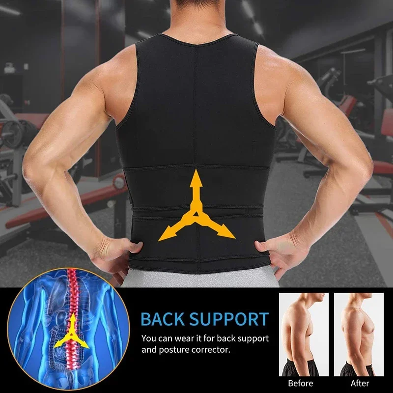 Neoprene Men Body Shaper Sweat Waist Trainer Vest Adjustable Workout Shapewear with Double Zipper Slimming Corset Sauna Suit