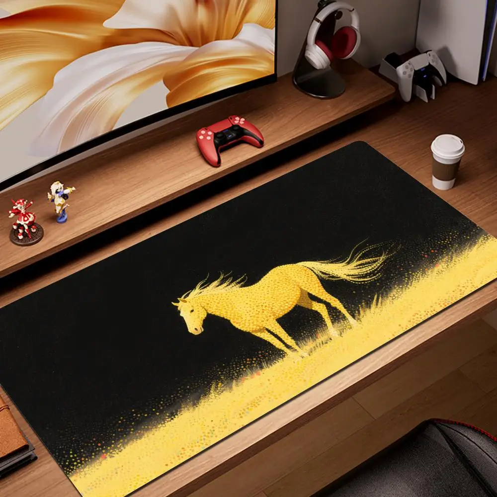 

Golden Horse Large Mouse Pad Oil Painting Office Game Computer Desktop Pad Desk Pad Accessories Large Mouse Pad PC Gamer