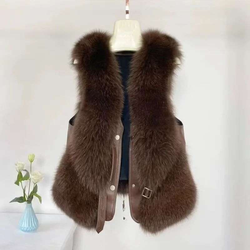 Faux Fur Waistcoat for Womens, Chic Splice Fox Coat Ladies Sleeveless Fur Vest Jacket, Slim Faux Fox Fur Outwear Vests, New,2024