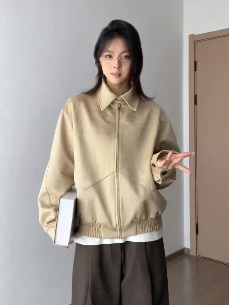 

Мужской замшевый винтажный тюнет, весна-осень, деконструированный дизайн, классический воротник, стеганый длинный свеч, застежка-молния, модный O...