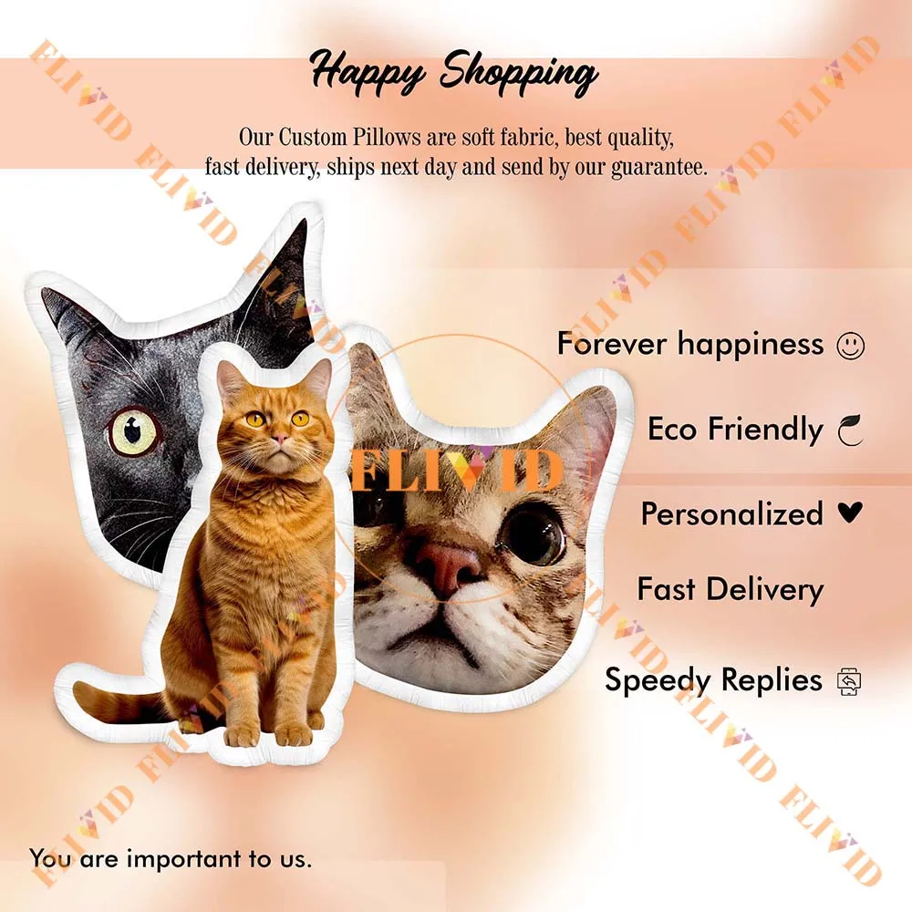 Custom 3D Photo Portrait Pet Cat Dog Pillow, Customization Sofa Car Cushion, Funny Animals Stuffed Animal Picture Pillow