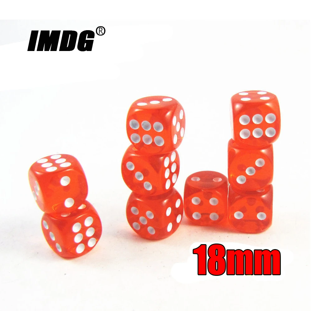 10pcs/Pack Transparent Red New Acrylic Dice 18mm White Dot Round Corner High Quality Boutique Game Dice