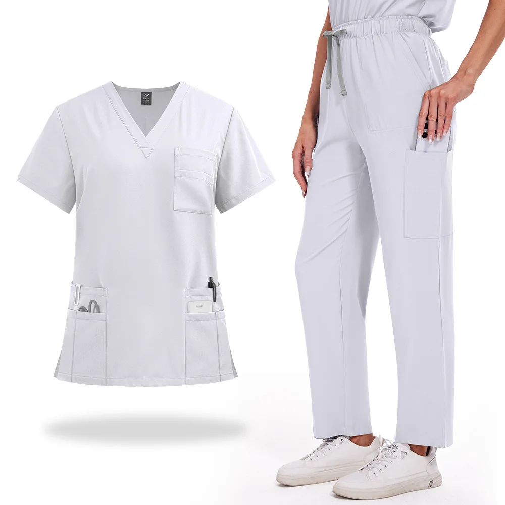 

Multicolor Scrubs Uniform Women Short Sleeve Tops+Pants Scrub Set Nursing Uniform Pet Shop Doctor Scrub Medical Surgery Workwear