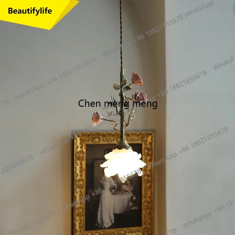 

Французская цельномедная прикроватная люстра M46 в форме розы, маленькая люстра для прохода, средневековый светильник для ресторана