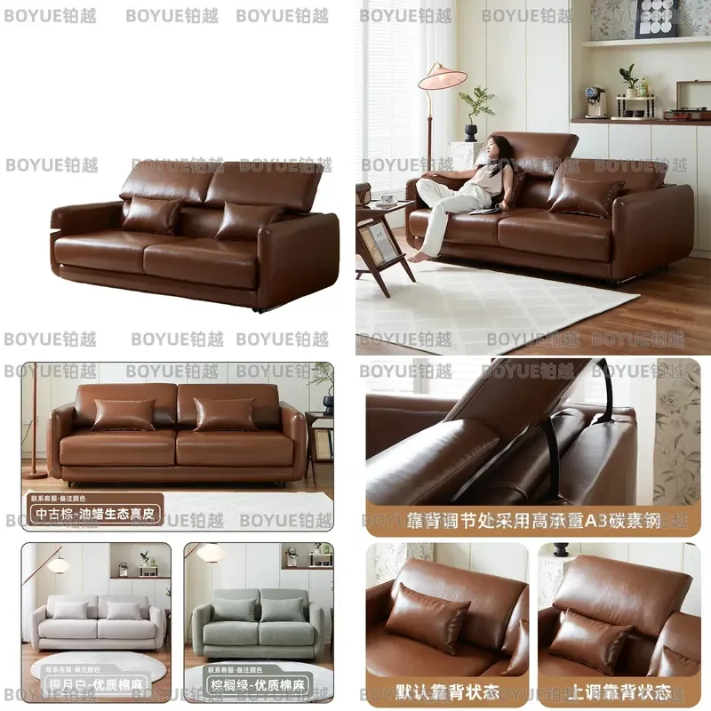 Custom Medieval Eco Leather Sofa Bed Folding Dual Purpose Straight Row for Living Room Bedroom Hotel Apartment Integrated