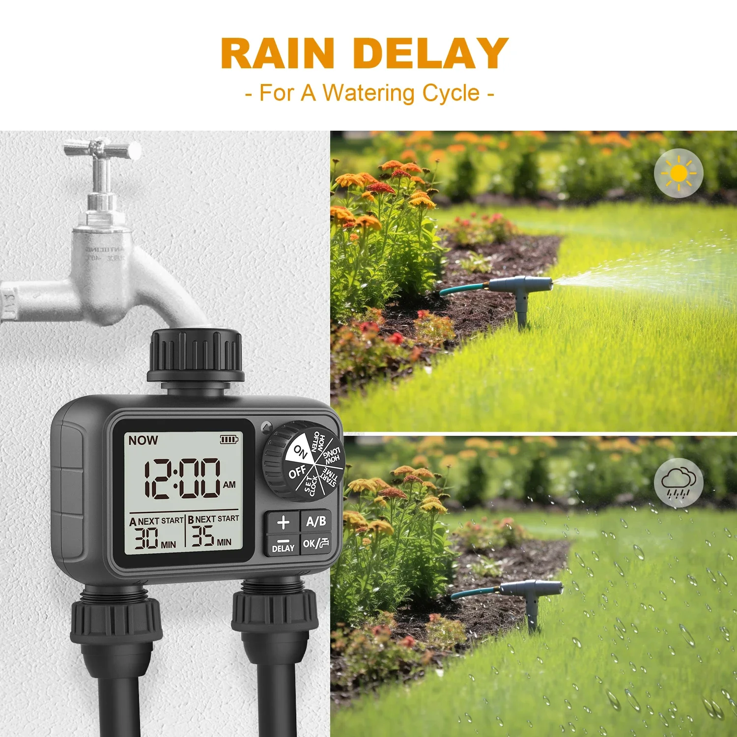 M06-BS 2-Outlet Dial & Button Water Timer Automatic Timed Irrigation System Outdoor  Garden Lawn Greenhouse Supplies