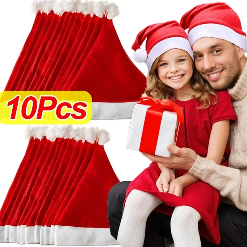 Red Christmas Hats for Adults Kids Non-woven Fabric Santa Claus Xmas Hats Cap Merry Christmas New Year Festival Party Decoration