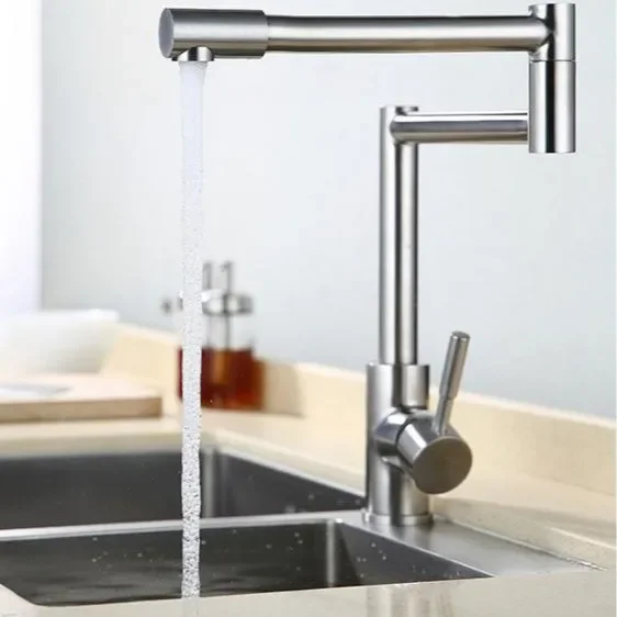 304 Stainless Steel Folding Kitchen Faucet Mixer 360 Degree Swivel Single Handle Nickel Kitchen Sink Basin Taps Household
