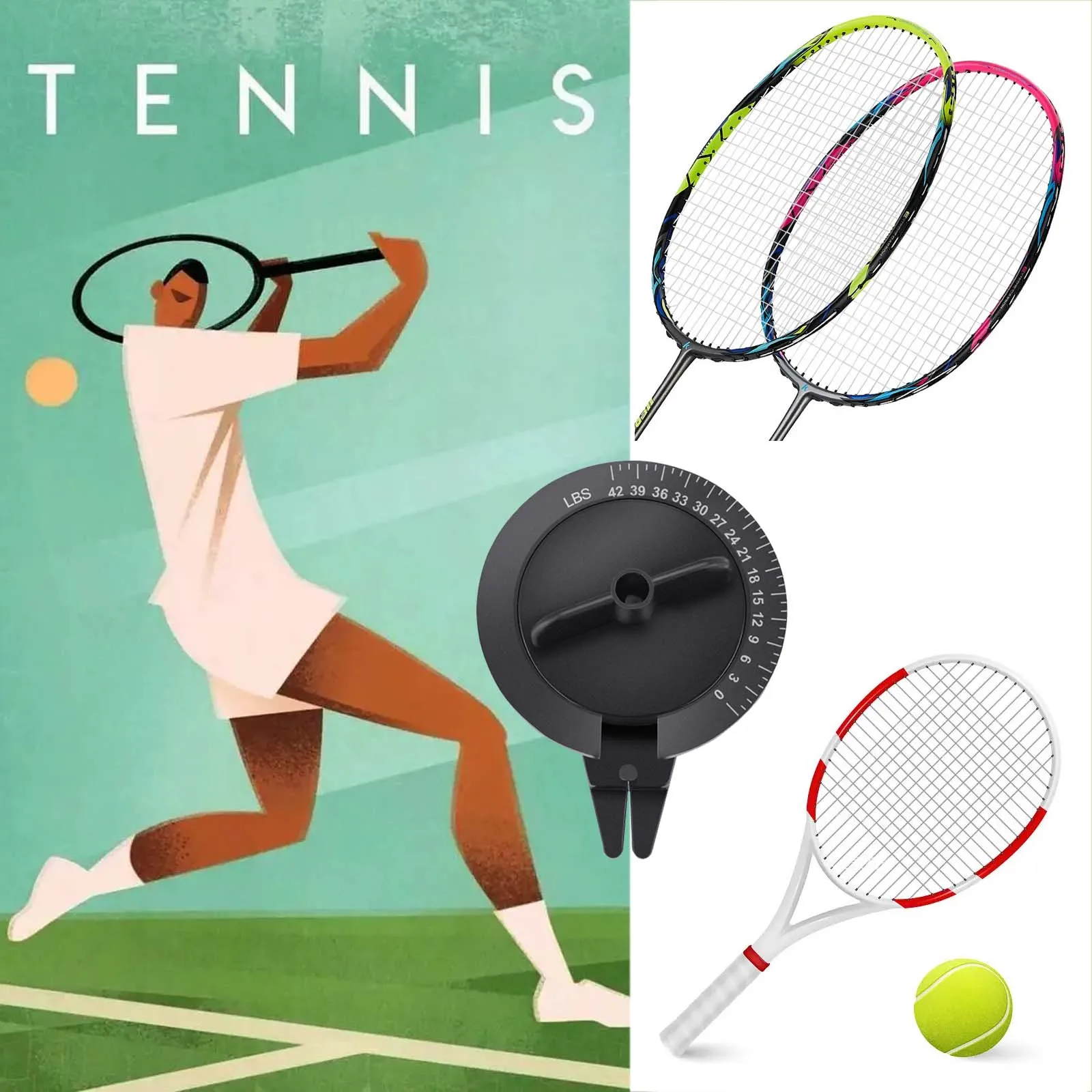 

0-42LBS Badminton Racket Pressure Meter, Tennis Racket Stringing Tension Calibrator